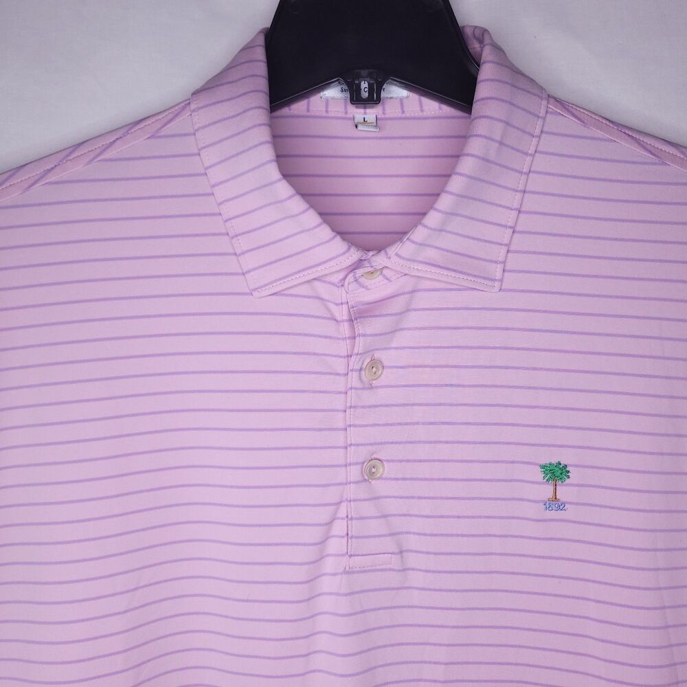 Peter Millar Summer Comfort Polo Shirt Mens Large Striped Pink Palmetto